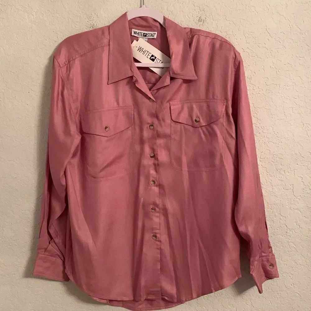 NWT White Stag Rayon Pockets Button Down Dusty Pink  Size M